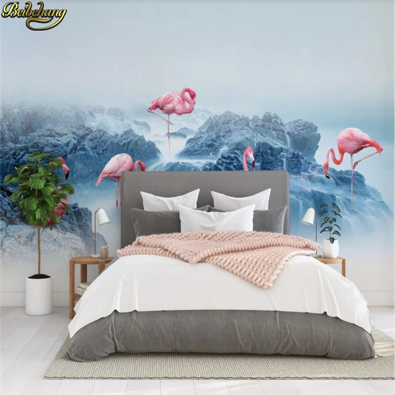 beibehang Custom wall paper nordic small fresh reef sea flamingo mood background wall papel pintado de pared 3d wallpaper
