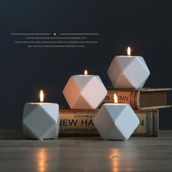 

Retro Ceramic Candle Holder Nordic Tealight Geometric Candlestick Romantic Wedding Couples Home Decoration Table Candelabra