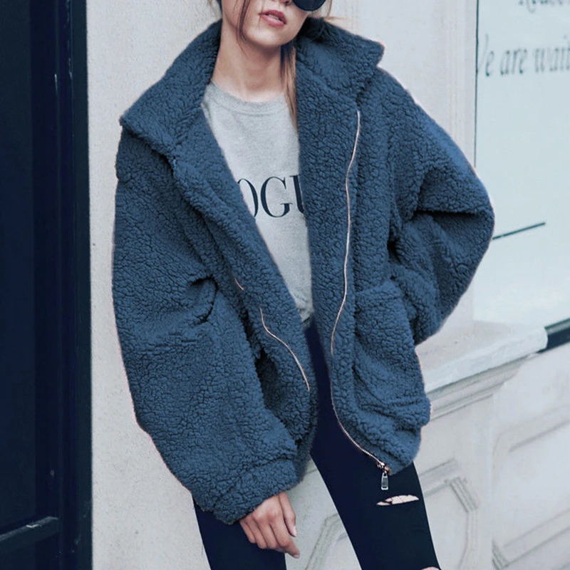 

Autumn Winter Warm Faux Fur Coat 2019 Women Teddy Zipper Cardigan Jackets Plus Size Soft Fur Streetwear Female Plush Hoody GV835