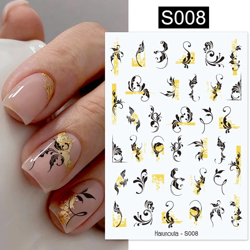 Harunouta 3D наклейки на ногти Gold Nail Наклейка из фольги Цветущая мраморная Французская