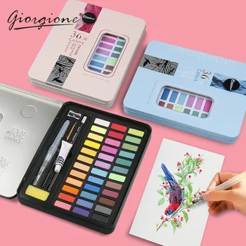 

Giorgione Solid Watercolor Pigment Painting Set Metal Iron Box Pocket 36/48 Colors Water Color Paint For Drawing Art Supplies