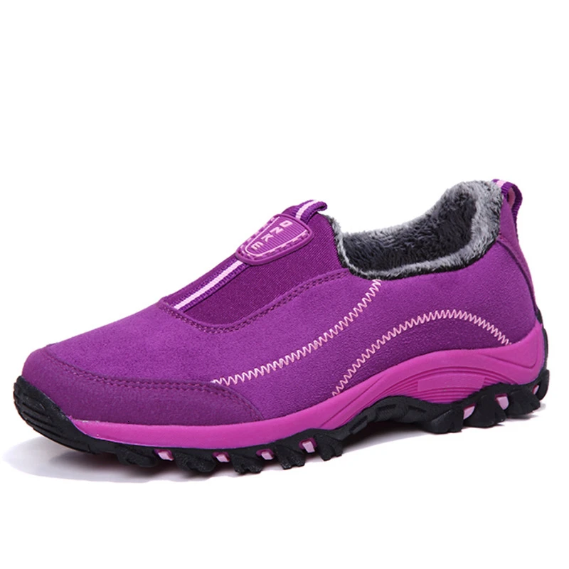purple woman35-41 Зимняя хлопчатобумажная обувь, мужская, теплая, женская, с мехом, уличная спортивная обувь, мягкая, без шнуровки, нескользящая, резиновая подошва, кроссовки, мужская обувь 39 S - Цвет: purple woman35-41