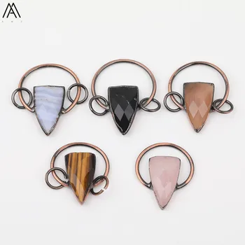 

5pcs/Lot Natural Stone Hoop Charms Pendant Red Agates Pink Quartz Arrowhead Pendant Necklace DIY Jewelry Accessoris DSS-258AMAC