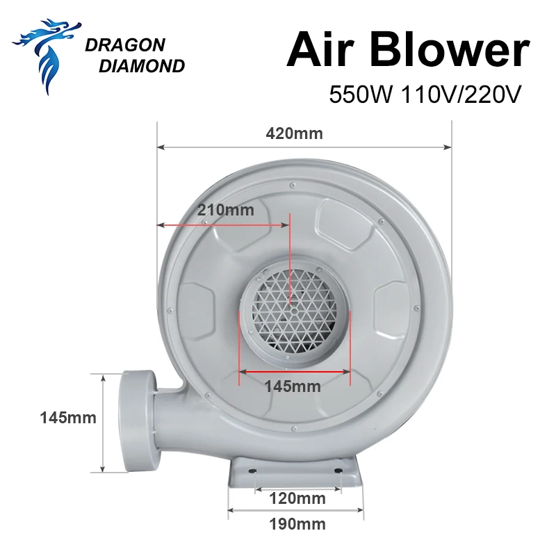 레이저 조각 절단기 CNC 라우터용 저소음 원심 송풍기, 550W 배기 팬 공기 송풍기, 110V, 220V
