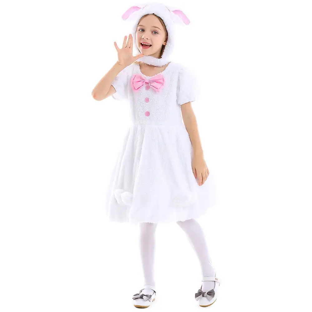 XS-L Lovely Cute 3 Colors Girls Halloween Rabbit Costumes Kids Children Bunny Cosplay Carnival Animal pajamas Purim party dress