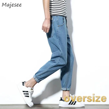 

Men Jeans Solid Summer Ankle-length Plus Size 3XL Loose Oversize Men Denim Straight Trousers Korean Style Streetwear Leisure New