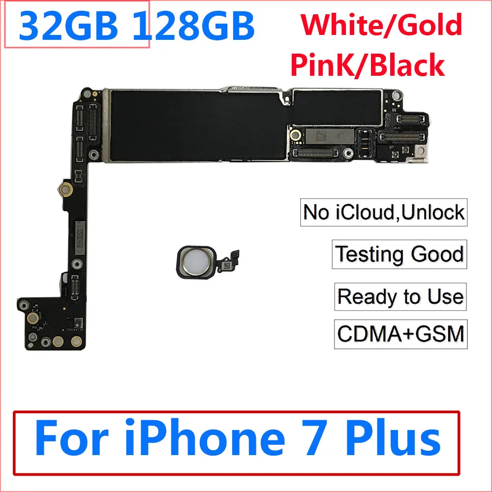 Оригинальная материнская плата для iPhone 7 Plus, 32G, 128 GB, черный, белый, золотой, розовый, бесплатный iCloud, разблокировка, логическая плата, Touch ID/без Touch ID