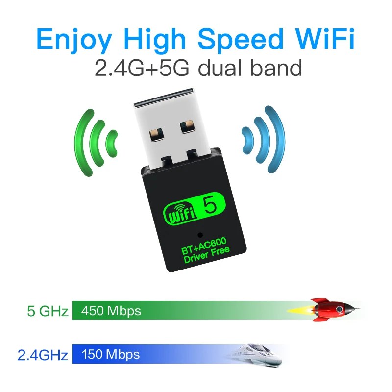 High-Speed Dual-Band USB WiFi & Bluetooth 5.0 Adapter - 600Mbps Wireless Network Receiver with Driver-Free Installation