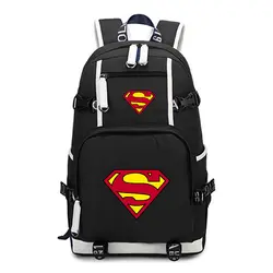 Женский Мужской высококачественный холщовый дорожный женский рюкзак с принтом Супермена, черные школьные сумки для девочек-подростков