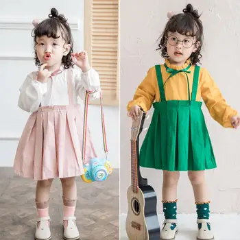 

baby girls green mini dress kids autumn pink pleated dress long sleeve princess dress 1-5years children clothes