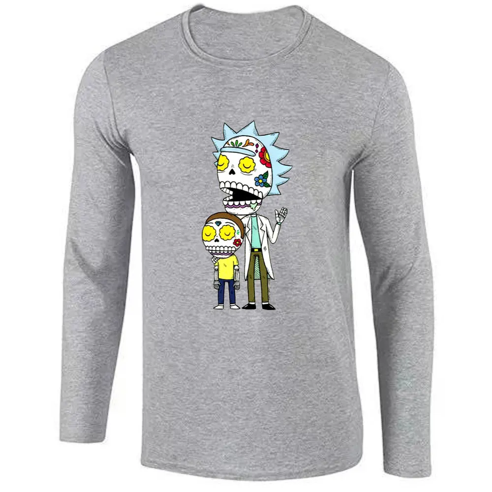 Long SleeveT Shirt Men Rick and Morty Peace Among Worlds Funny Men T Shirts 2019 Autumn Science 100% Cotton Men's Tshirts Tops