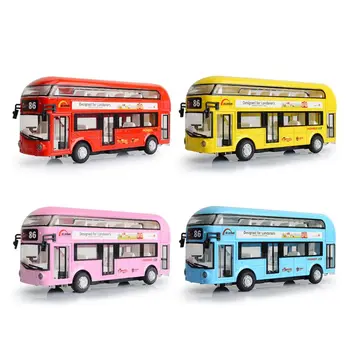 

Metal Double-Decker Tour Bus Scale Sound&light City Sightseeing Diecast Model Pull Back Car Toy