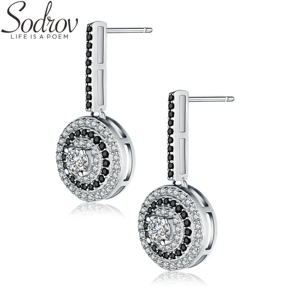 SODROV Boucle D'Oreille Femme, милые 925 пробы, серебро, черная шпинель, трендовые серьги для помолвки для женщин, хорошее ювелирное изделие T005