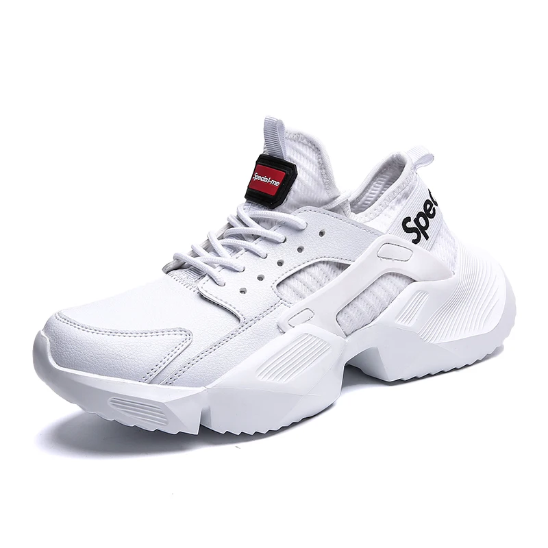 Новая дышащая кожаная спортивная обувь для мужчин, Легкие беговые кроссовки, уличная прогулочная спортивная обувь, мужская обувь на мягкой подошве krasovki 46 - Цвет: White B