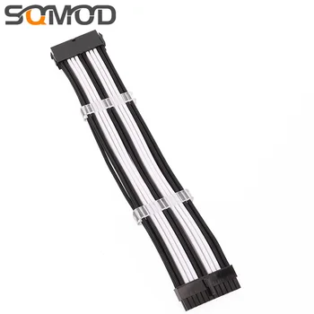 

Computer cable Motherboard 24Pin male and female extension cord black and white single braided net with cable management buckle