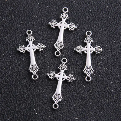 Antique Silver 12 шт. 16*30 мм Крест Шарм металлические модные подвески звенья для браслетов DIY ювелирных изделий религиозный Крест Шарм - Окраска металла: Antique Silver