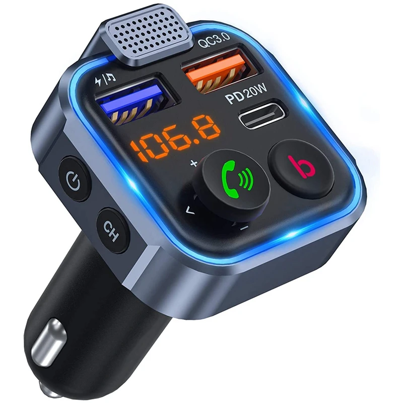 FM-трансмиттер в автомобиль беспроводной Bluetooth 5 0 радиоприемник Тип C PD 20 Вт + QC3.0