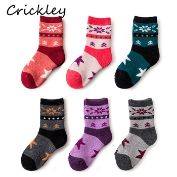 

Kids Winter Socks Snowflake Jacquard Weave Pattern Socks for 1-12 Years Boys Girls Cashmere Soft Keep Warm Children Socks