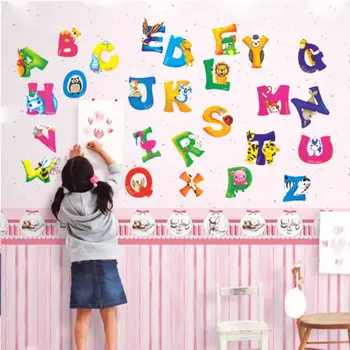 

A-Z Alphabet Letters Animals Mural Wall Sticker for Kids Room Decals Nursery Bedroom Decor School Classroom Background Inall