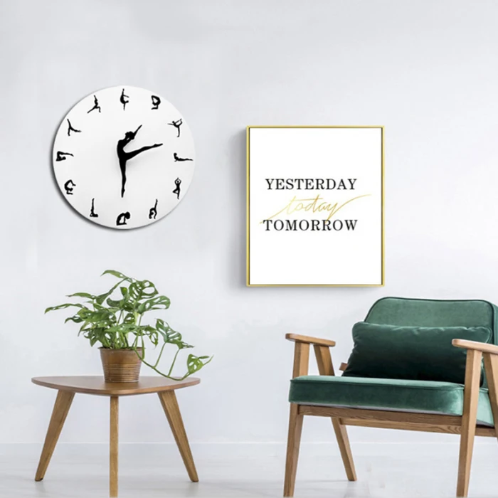 Йога Postures настенные часы фитнес гибкие девушка тихие Современные часы домашний офис Декор DAG-корабль