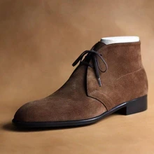

Dark Brown Men Pointed Toe High Shoes Faux Suede Lace Up Desert Boots أحذية الرجال мужские сапоги Bottes Pour Hommes AQ502