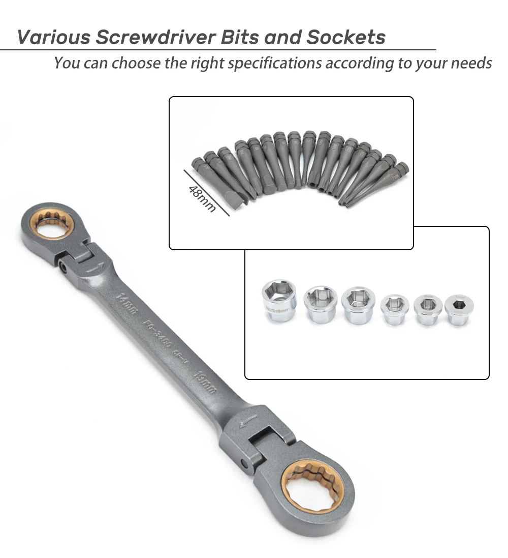 Variable Angle Ratchet Wrench Bit Socket Set Hand Tool