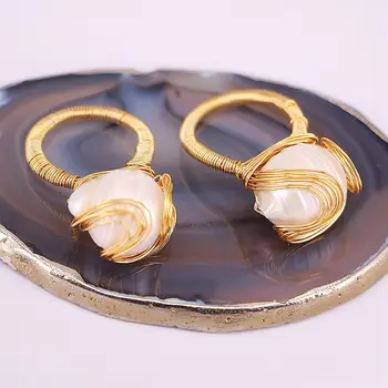 

5Pcs Fashion gold filled pearl ring handmake wire wrapped in irreguale shape boho pearl ring
