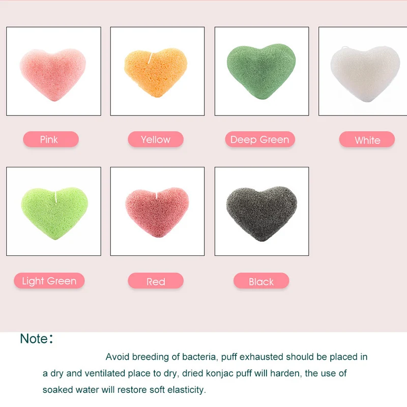 Best Hot Sale 3Pcs Konjac Sponge Puff Face Cleaning Heart Shape Puff Facial Cleanser Tool NShopping