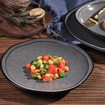 

8 Inch Japanese Art Retro Ceramic Western Food Steak Salad Plate Hotel Restaurant Cutlery Kitchen Round Breakfast Dessert Plate
