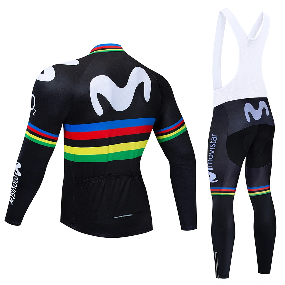 Movistar Pro Team зимний теплый флисовый длинный комплект одежды для мужчин, Велоспорт Джерси, нагрудник, велосипед, Ropa Ciclismo, велосипедная одежда