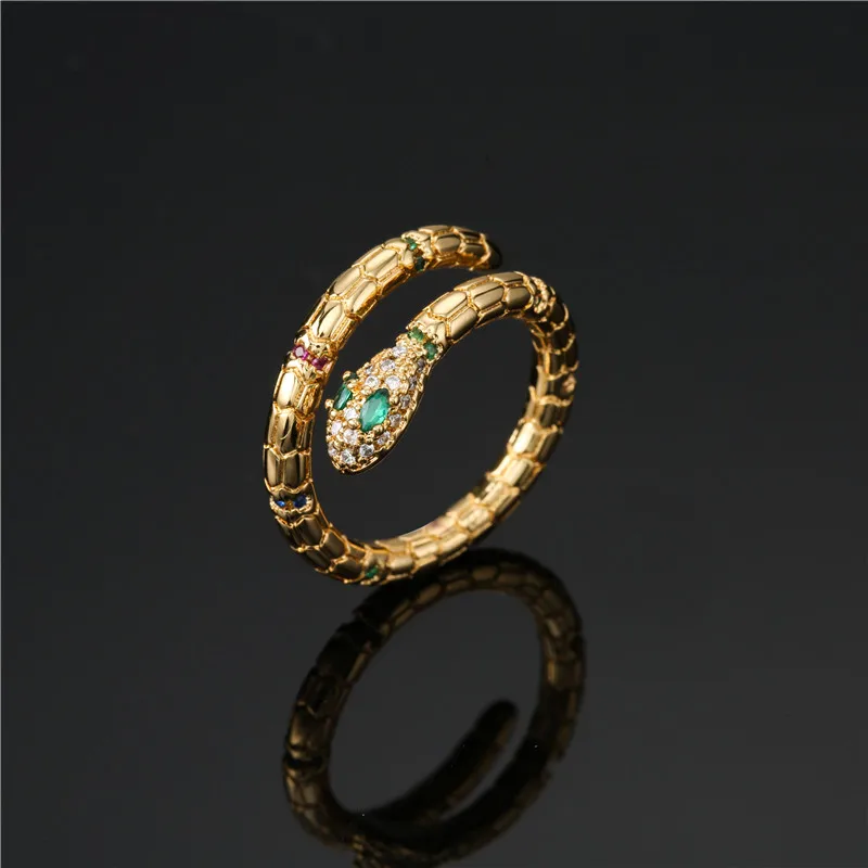 Gold Color Ring Fashion Gold Color Snake Ring For Women Girl Adjustable Exquisite Shiny Cubic Zirconia Finger Ring Wedding Jewelry Gift gold color rings finger ring gold color ring adjustable rings wedding rings wedding ring animal ring