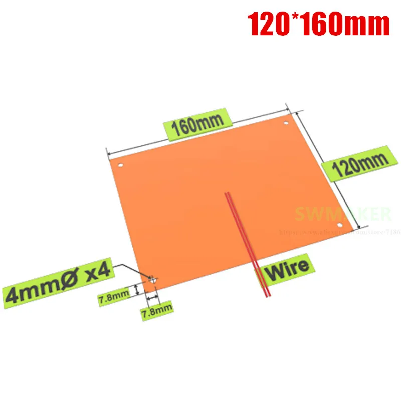 

Нагреватель для 3D-принтера, силиконовый резиновый нагреватель 120x160 мм, 12 В/24 В, 120 Вт, импорт из США, электрический нагревательный элемент под заказ