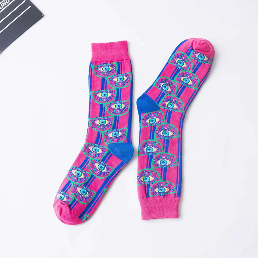 Fuchsia socks Парные цветные носки с мультяшным принтом, забавные, веселые, длинные носки, цветные, теплые, милые, модные, уличные, стильные, спортивные носки, Осень-зима - Цвет: Fuchsia socks