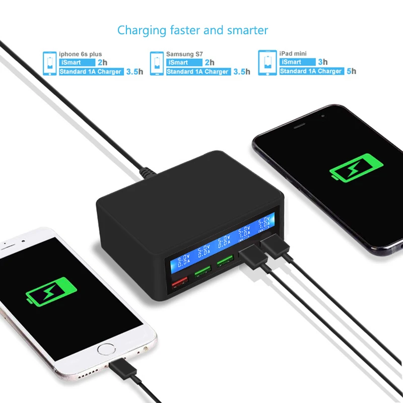 Зарядное устройство для мобильного телефона 5 USB порты питания быстрое зарядное устройство ЖК-экран цифровой дисплей интеллектуальная зарядная головка для Iphone xiaomi и т. Д