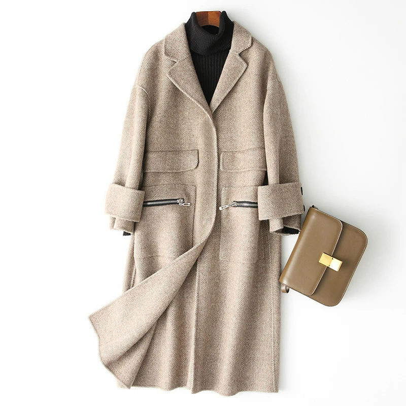 

2020 New Double-Sided Wool Coat Female Alpaca Ladies Long Wool Coats Pockets Autumn Winter Jacket Women 38034 WYQ3753