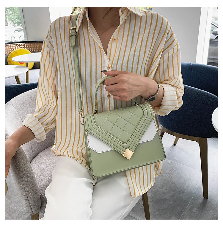 

Summer on the new small fresh bag 2019 new fashion princess Ling Ge Joker contrast color shoulder diagonal small square bag