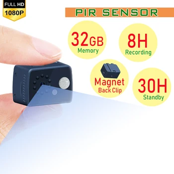 

32GB Memory HD1080P Mini PIR Camera IR Battery Home Security Camcorder with Night Vision Auto Motion Detect