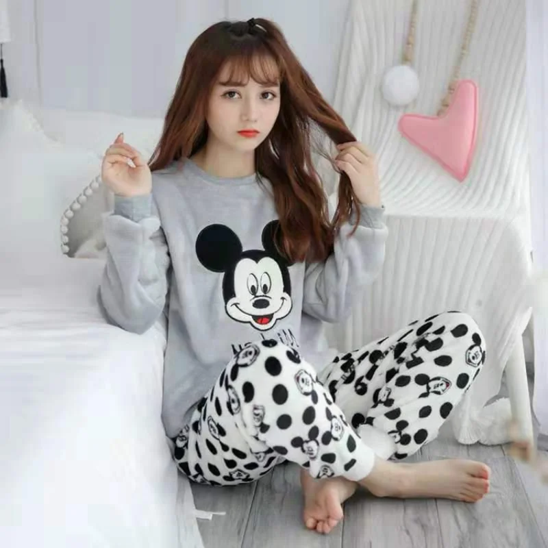 DISNEY Pyjama femme Mickey Mouse, manches longues, gris Gris