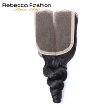 Rebecca бразильские свободные волнистые волосы закрытие 4x4 Remy человеческие волосы Кружева Закрытие свободный Средний три части натуральный цвет