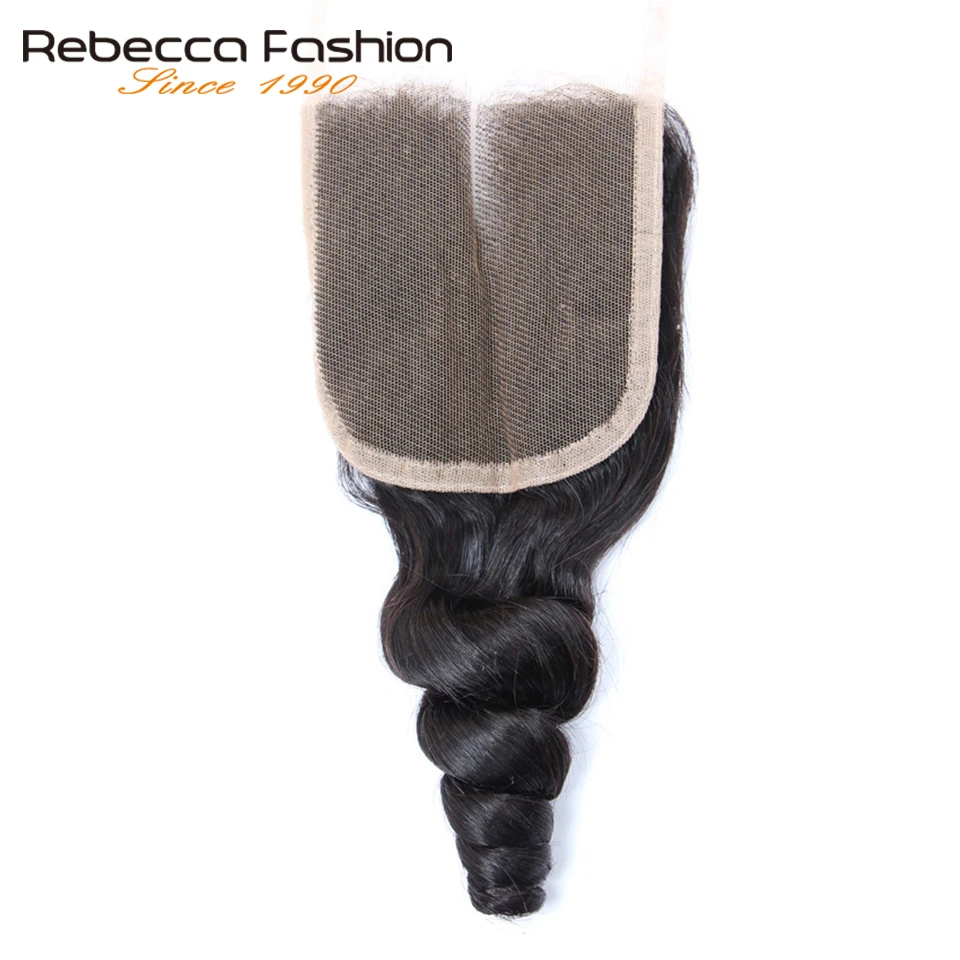 Rebecca Brazilian Loose Wave Hair Closure 4x4 Remy Human Lace Free Middle Three Part Natural Color | Шиньоны и парики