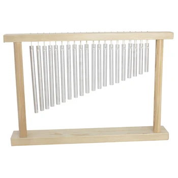 

20 Bars Wind Chime Bell Single Row Bar Chime with Wooden Frame and Aluminium Pipes - Silver