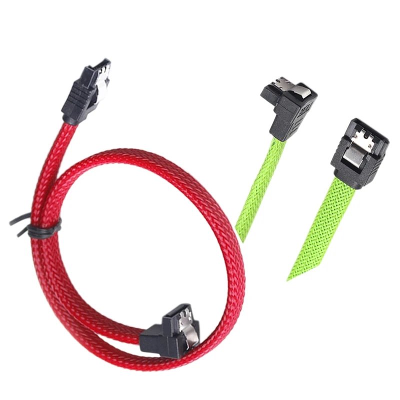 2 шт 50 см SATA 3,0 III SATA3 7Pin кабель для передачи данных под прямым углом 6 ГБ/сек. SSD Кабели HDD жесткий диск шнур для передачи данных с нейлоновыми рукавами, красный и люминесцентный
