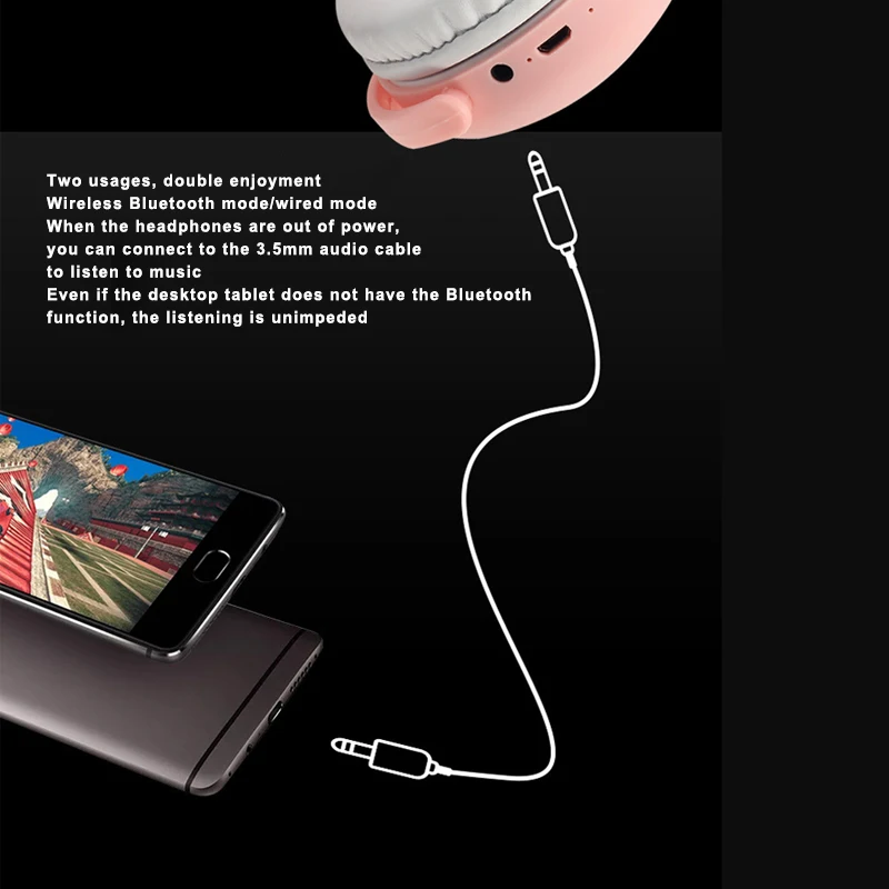 Foldable Bluetooth headphone with cat ears flashing LED light wireless with microphone for children adults girls