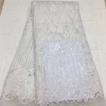 

2020 white New Design African Lace Fabric High Quality French Nigerian sequins red Embroidered Tulle Lace Fabric With Sequins