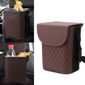 

YOSOLO Double-layer PU Leather/Oxford Cloth Car Trash Bin Auto Organizer Box Hanging Garbage Storage Box Car Accessories