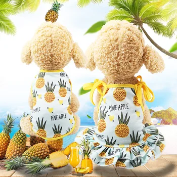 

Fashion Pineapple Pattern Pet Skirt Couple Models Puppy Cat Dress Vest Spring /summer Pet Clothes Supply