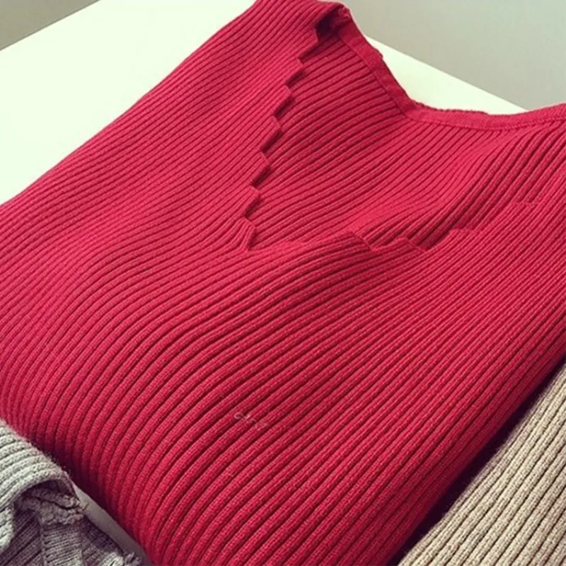 Womens Sweaters Winter Clothes Women Knitted Pullover V Neck Sweater Women Solid Slim Casual Autumn Knit Tops Ladies Jumper