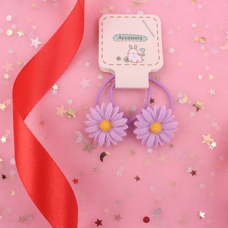 Violet Диаметр 25 мм, хризантема, 7 цветов, резинки, розовые, для девочек, на голову, эластичные резинки для волос, аксессуары для волос для детей, 2 шт - Цвет: Violet