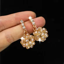 Shiny Side New Fashion Brand Jewelry Crystal Beads Stud Earrings for Women Gift Elegant Pearl Simple Style Earrings