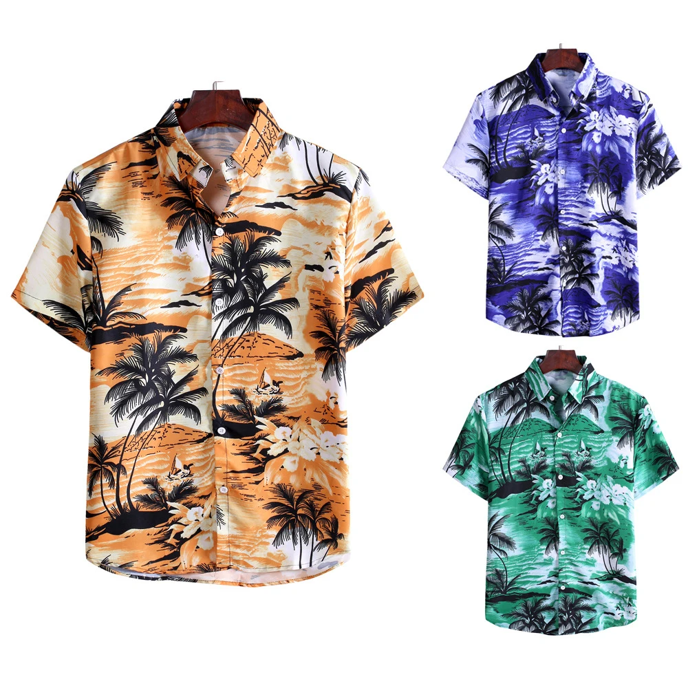 

Summer New Hawaiian Men's Shirt Polo Short Sleeve Beach Holiday Top Casual Loose Seaside Style Fashion Color